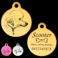 Poodle Profile View Engraved 31mm Large Round Pet Dog ID Tag